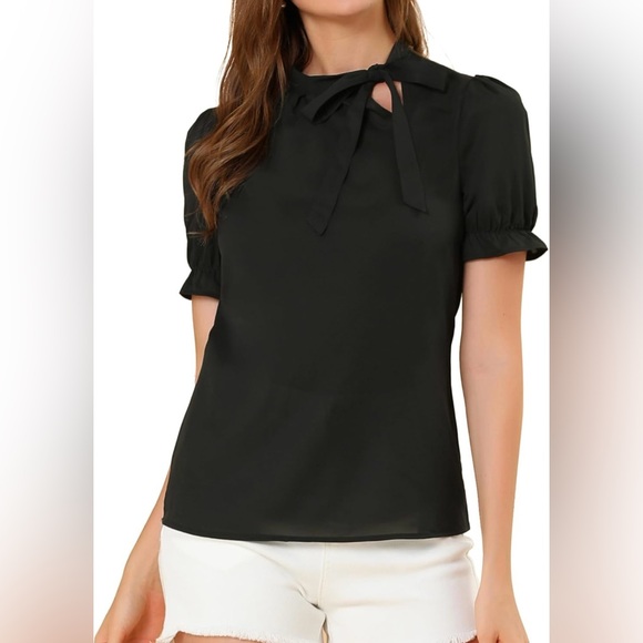 Allegra K Tops - 🆕 🖤 NWT ALLEGRA K Bow Tie Neck Ruffle Blouse | Charcoal Gray | Women’s Small